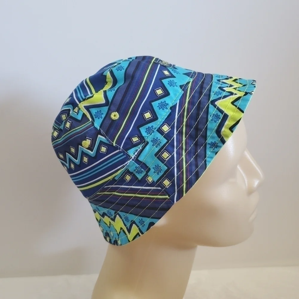 UVSkinz Neon Yellow Green Navy Blue Tourquise Aztec Reversible Toddler Sun Hat